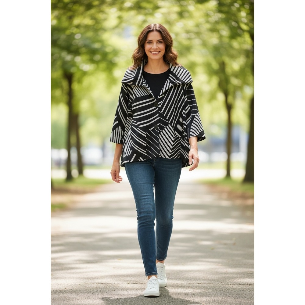 Joseph Ribkoff Geometric Monochrome Jacket Blazer Black White Women Size 14